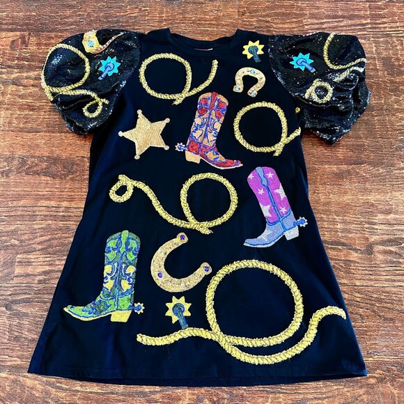 EUC, Medium, Queen of Sparkles, Black Sequin Cowgirl Icon Tunic Dress - Picture 3 of 9